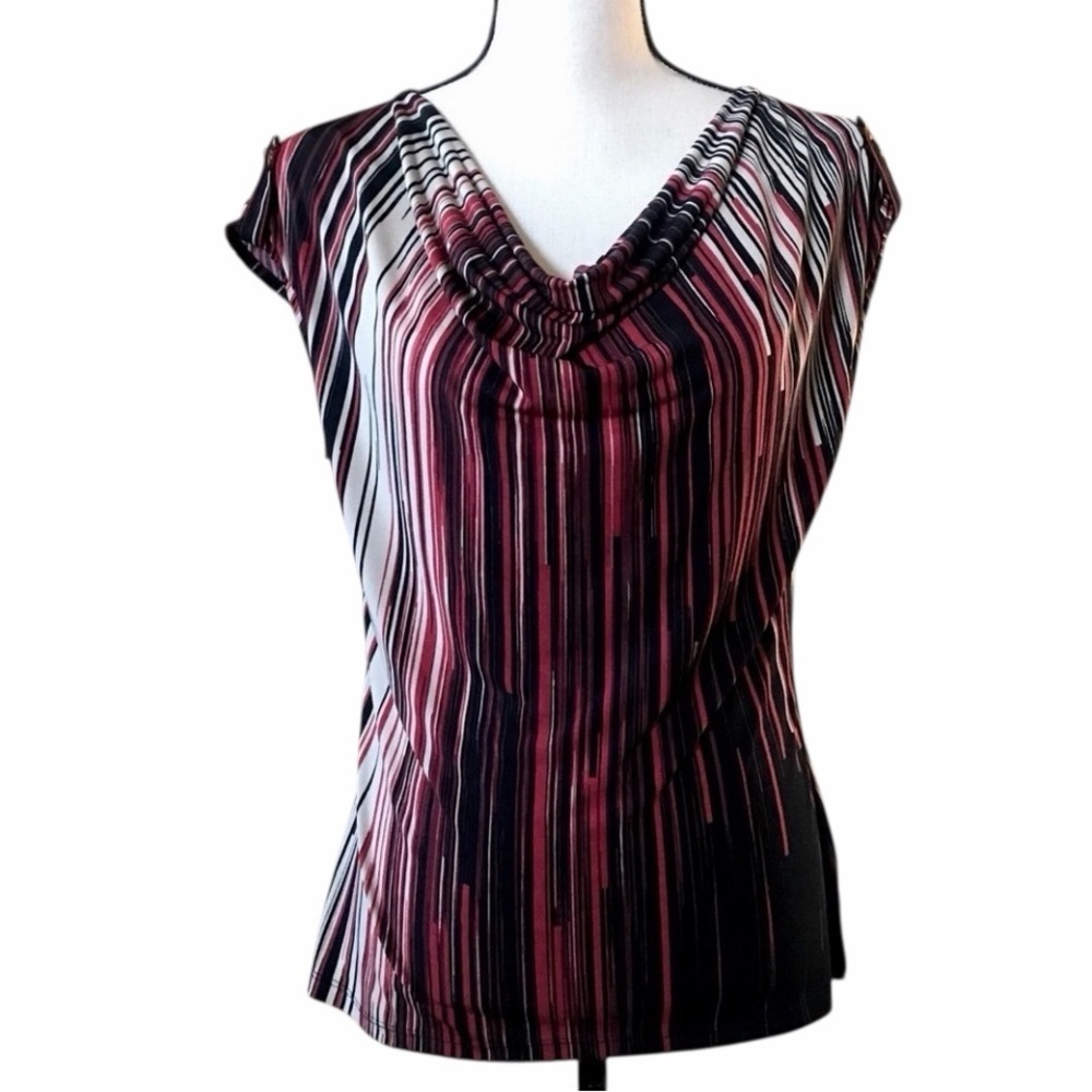 Liz Claiborne Red Striped Drape Neck Blouse